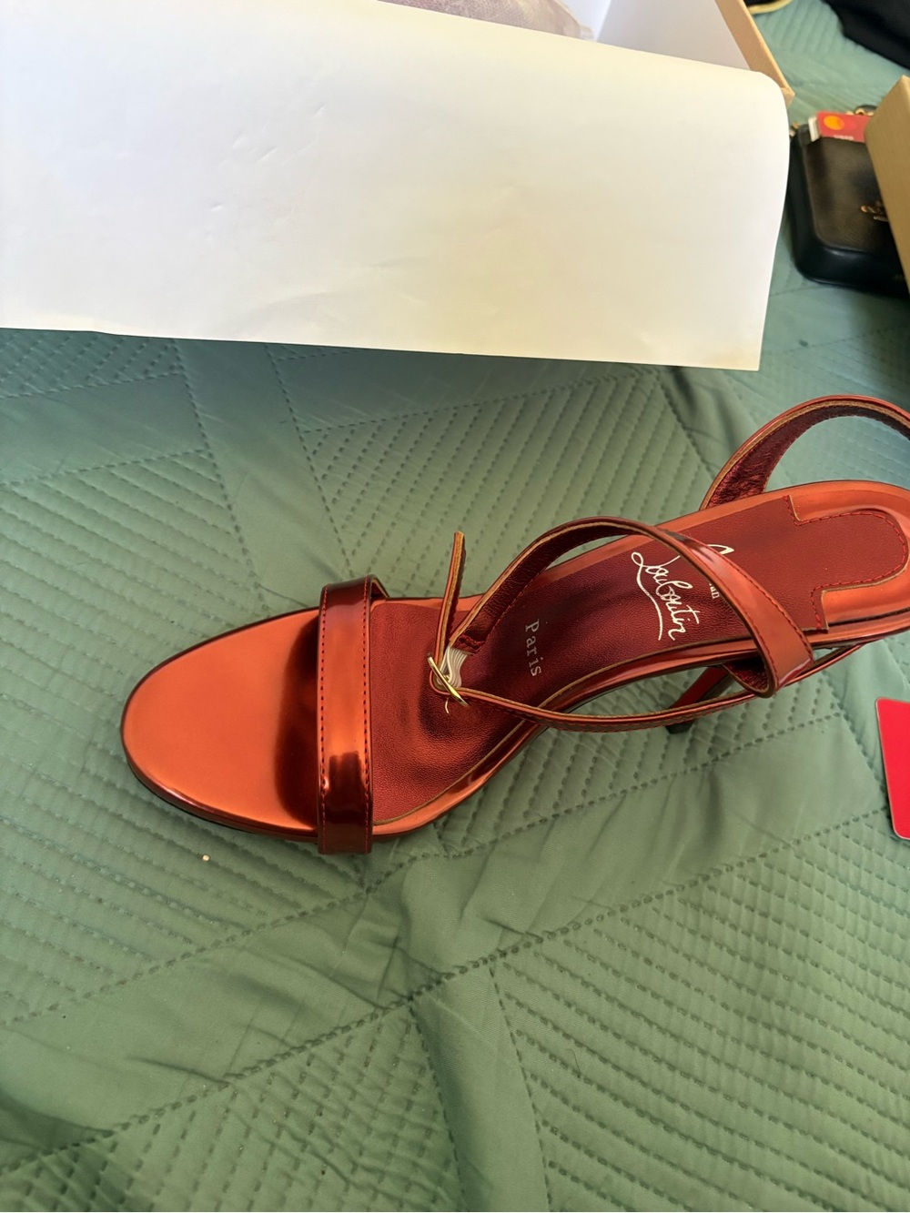 Christian Louboutin Metallic Copper-Red Ankle-Strap Heels - Picture 2 of 4